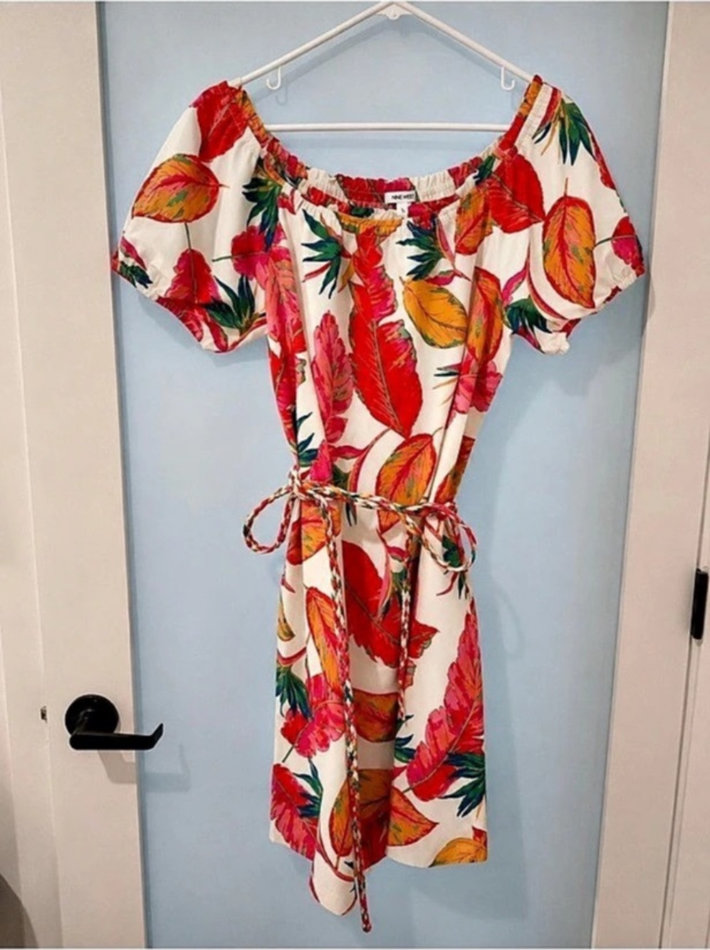 Nine West Floral Mini Dress in White & Red tropical size L